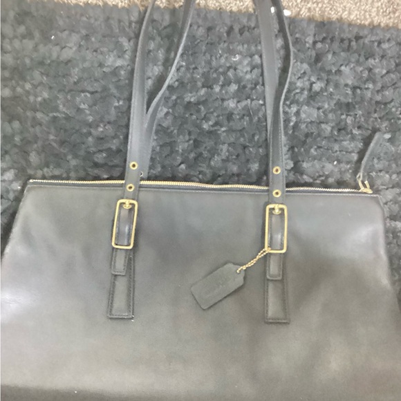 Coach Black Leather Shoulder Bag with Gold Accents - Picture 1 of 5